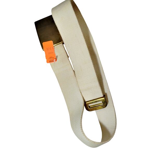 Vintage Military White Web Belt – 33", Brass Buckle 2.75" x 2", FB Stamped - Picture 1 of 6